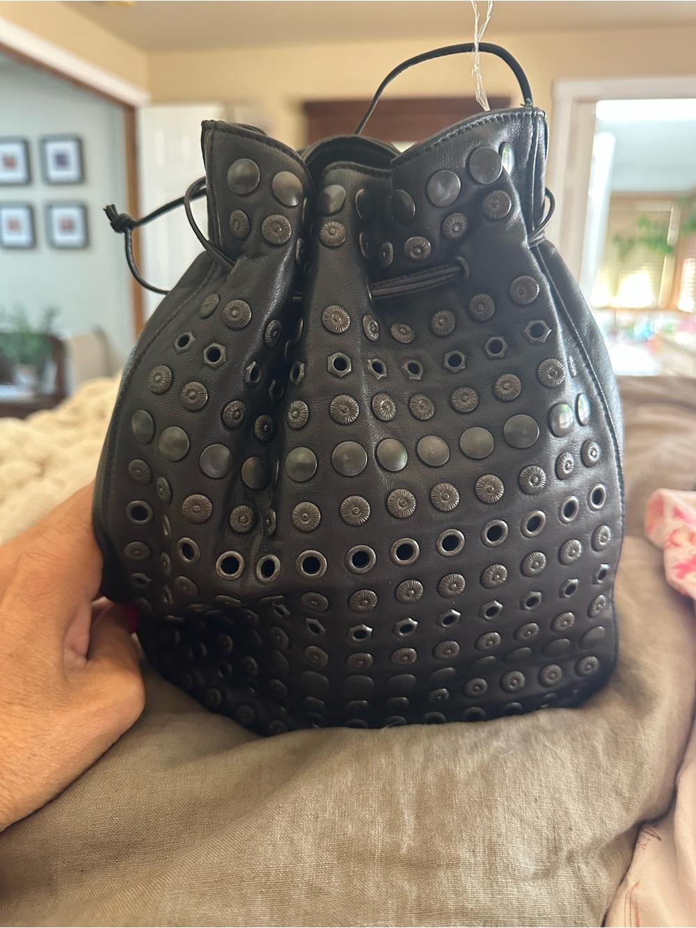 Prada Black Studded Mini Drawstring Bag